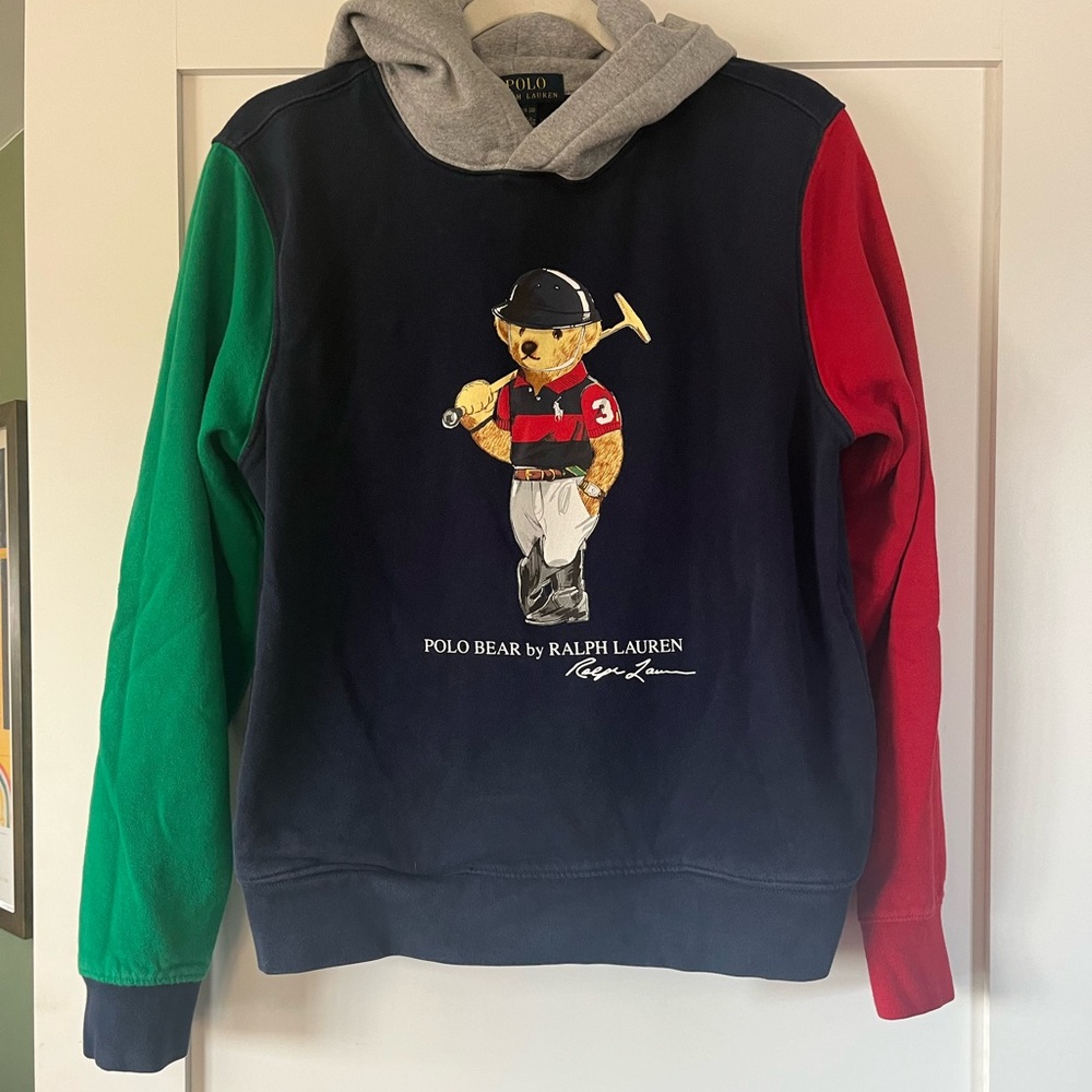 Polo Ralph Lauren bear fleece hood in cruise navy multi